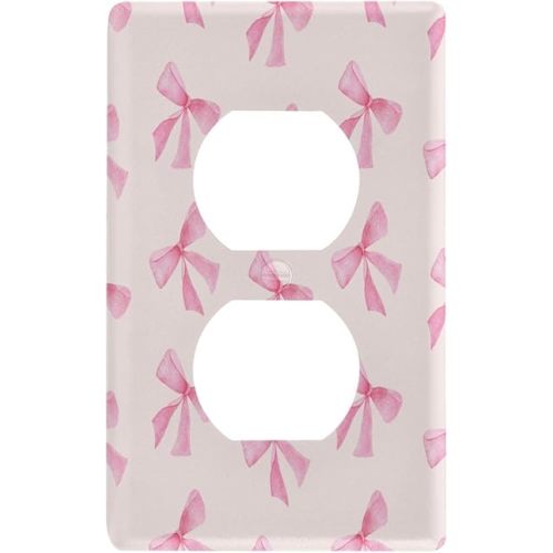 Blueangle Pink Bow Duplex Outlets Wall Plate, Standard Size 1-Gang Electrical Outlet Cover Plates for Home Office Bedroom Decorator 4.53 x 2.76 Inch
