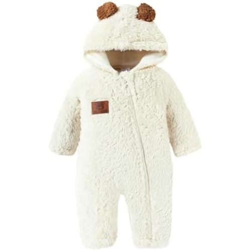Redair Newborn Baby Bear Outfit Boys Girls Fleece Hooded Romper Jumpsuit Baby Winter Clothes Snowsuit for 0-18 Months