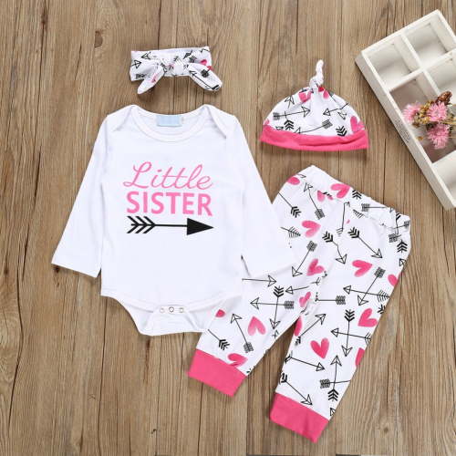 URMAGIC Newborn Baby Girl 4PCS Love Arrow Outfits Long Sleeve Romper Pants Headband Hat Clothes