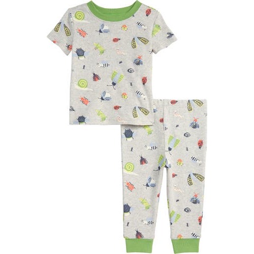Kids' Tight Fit Pajamas, 6-12M, Grey Light Heather Bugs