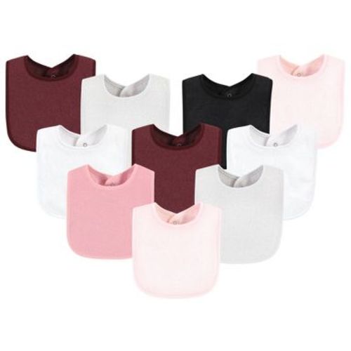 Hudson Baby Infant Girl Drooler Bib with Waterproof Lining, Pink Burgundy, One Size