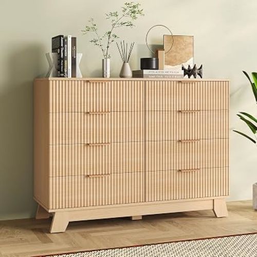 8 Drawer Dresser for Bedroom, Fluted 43.3" Wide Chest of Drawers
