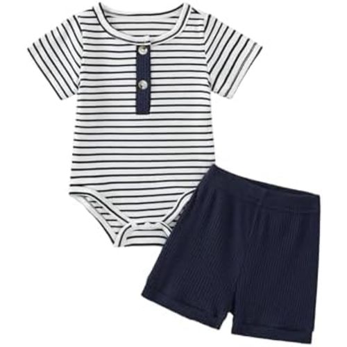 Baby Boy Outfits 2 Piece Short Sleeve Romper Top and Shorts Set Baby Boy Summer Clothes 0-18M