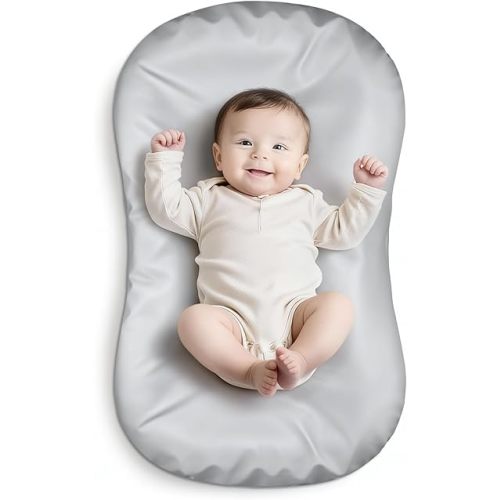 Waterproof Baby Lounger Cover, Ultra-Soft Vegan Leather Wipeable Slipcover for Infant Loungers & Baby Nests for Daily Use, Removable Cover & Zipper-Free for Girls and Boys(Cover only) (Grey)