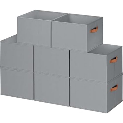 8 Pack Large Closet Storage Baskets Bins for Shelves, Collapsible Fabric Closet Organizers and Storage with Polyester Handles, Decorative Baskets for Organizing Clothes, Towels, Linen Closet 14"x10"