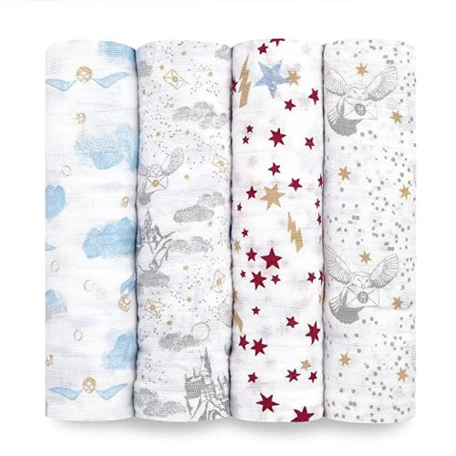aden + anais Boutique Muslin Swaddle Blanket for Baby Girls and Boys, Newborn Receiving Blanket for Swaddling, 100% Muslin Cotton Swaddle Wrap,4 Pack, Harry Potter