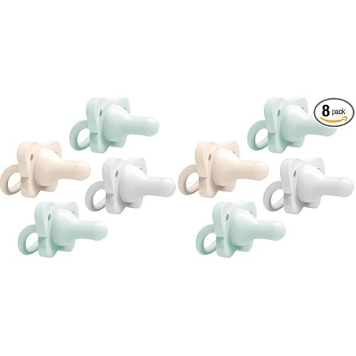 Dr. Brown's HappyPaci 100% Silicone Baby Pacifier, Contoured One-Piece Design, Gray, Green, Ecru, 0-6m, BPA-Free, 8-Pack