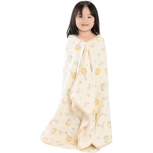 Hooded Towel Muslin Hooded Towel Made from Organic Cotton 6-Layer Cotton Bath Towel, Soft Bath Towels 25x51inches for Toddler Baby (Splashing Elephant)