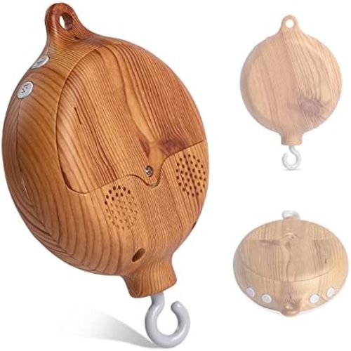 HI BABY MONMENT Baby Crib Mobile Music Box, Rotary Mobile Motor with Rotating Hook, Imitation Wood Spinner, 12 Lullabies, Battery Operated & Volume Adjustable, Newborn