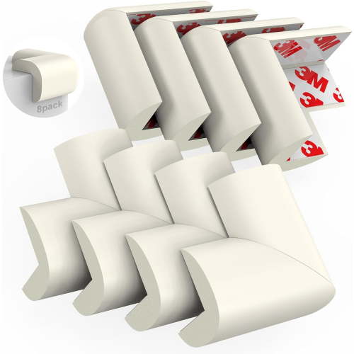 Baby Proofing Corner Guards, 8 Pack Pre-Taped Table Corner Protector for Baby, Soft Rubber Foam Furniture Corner Bumper Guards for Fireplace, Table, Stair, Cabinet (White)