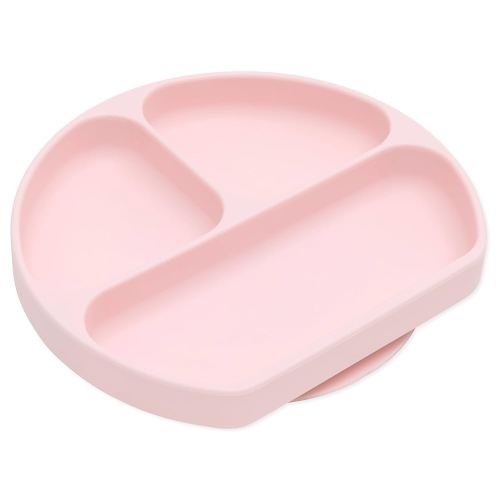Bumkins Toddler and Baby Suction Plate, Divided Grip Dish for Babies and Kids, Baby Led Weaning, Feeding Supplies, Sticks to Tables and Highchairs, Platinum Silicone, for Chidren 6 Months, Pink