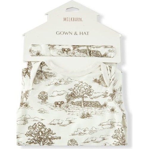 Luxe Stretch Newborn Gown and Hat Set, 0-3M