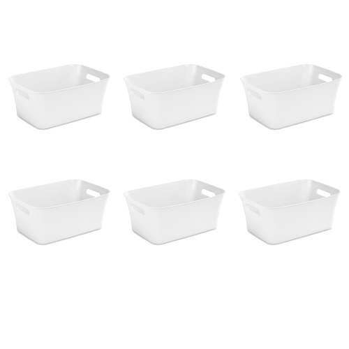 Mainstays Medium Bin, Open Plastic Storage Containers, Versatile Stylish Organizers with Handles, White, 6 Count