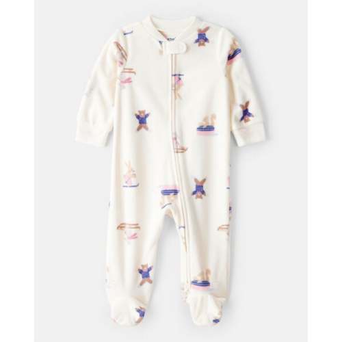 Baby Girl Animal Ski Print Loose Fit Long-Sleeve Sleep & Play Pajamas - Cream | Carter's
