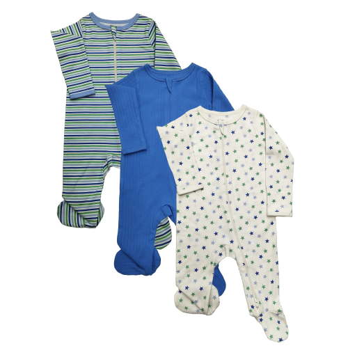 Wonder Nation Baby Gender Neutral Zip Front Footed Sleep N Play Pajamas, 3-Pack, Sizes Preemie-6/9 Months