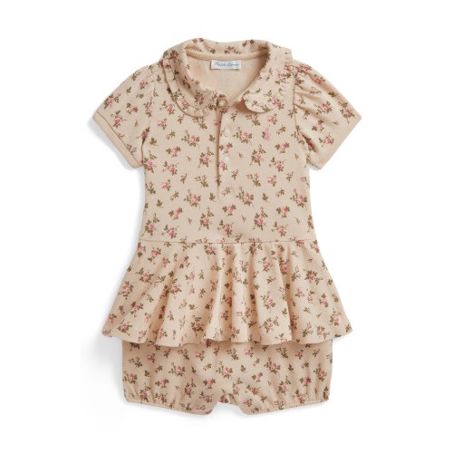 Kids' Floral Mesh Stretch Cotton Polo Shortall