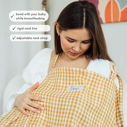 Nursing Cover for Baby Breastfeeding & Pumping | Multi Use Car Seat Stroller Cover | Breathable Soft Muslin Cotton | Breast Feeding Apron & Shawl by TISU (Mustard Gingham)