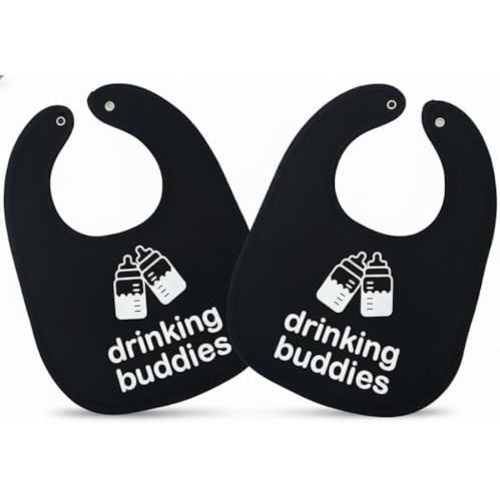 100% Cotton Drinking Buddies Twin Bibs Cute & Practical Unisex Bibs for Twins with Waterproof, Durable, for Everyday Use