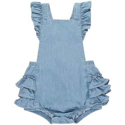 RuffleButts® Baby/Toddler Girls Flutter Overall Ruffled Romper