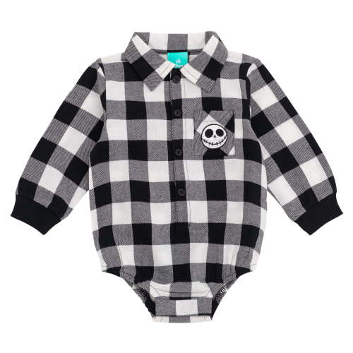 Disney Nightmare Before Christmas Jack Skellington Flannel Button-Down Bodysuit Plaid Newborn to Infant