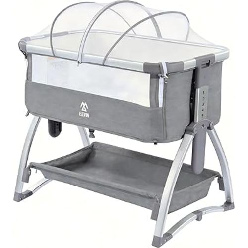 Elevon Bedside Bassinet, 4-in-1 Baby Bedside Sleeper with Rocking Mode, Breathable Mesh, Built-in Wheels, Adjustable 7 Heights, Portable Infant Bassinet with Mattress and Storage