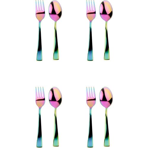 Ahimsa Kids Stainless Steel Utensils, 8 Piece Kid Forks and Spoons Set, Pediatrician Designed Rainbow Silverware, 100% BPA Free & Dishwasher Safe (Rainbow)