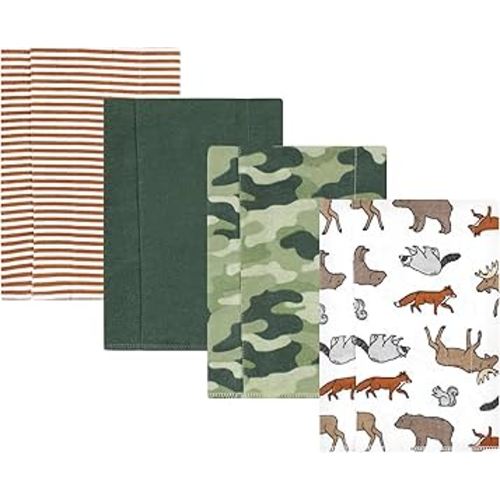 Hudson Baby Unisex Baby Cotton Flannel Burp Cloths, Animal Adventure 4 Pack, One Size