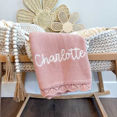 Baby Girl Blanket, Knit Newborn Blanket, Cottom Baby Blanket, Embroidered Newborn Blanket, Personalized Baby Girl, Blanket for Baby Girl