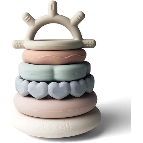 Ali+Oli Stacking Rings Baby Toy (Sun) - Infant Stacking & Building Toys, Toddler Learning, Montessori, Food-Grade Silicone for Babies