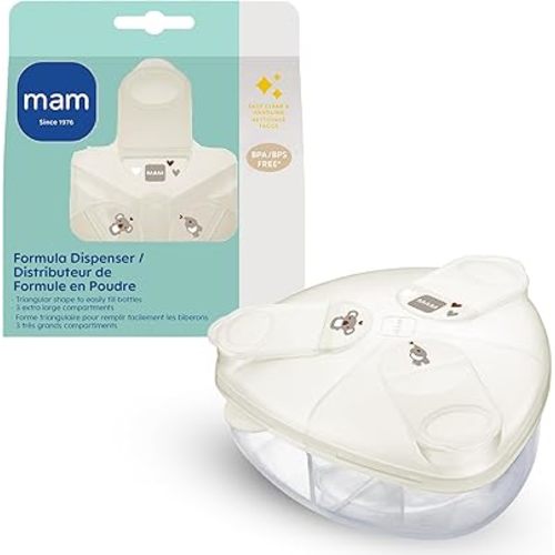 MAM Baby Formula Dispenser – Spill Proof Travel Milk Formula Container with 3 Compartments 1.4oz / 40g Each, Also Fits Bottle Nipples, Snacks, Pacifiers, Dishwasher Safe, Made in Europe