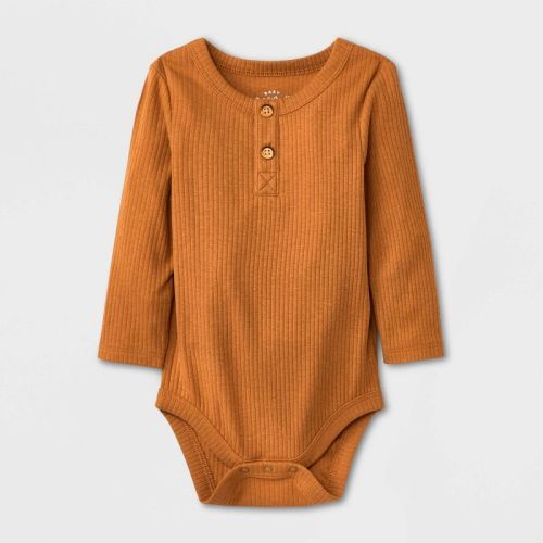 Baby Ribbed Henley Bodysuit - Cat & Jack™, Color: Light Brown, Size: 3-6M
