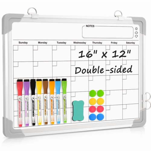 Monthly Dry Erase Calendar Whiteboard Calendar Magnetic White Board Double-Sided ,16" X 12" Calendar Monthly Whiteboard, Small Wall Hanging Calendar Board for Home, Office, Kitchen