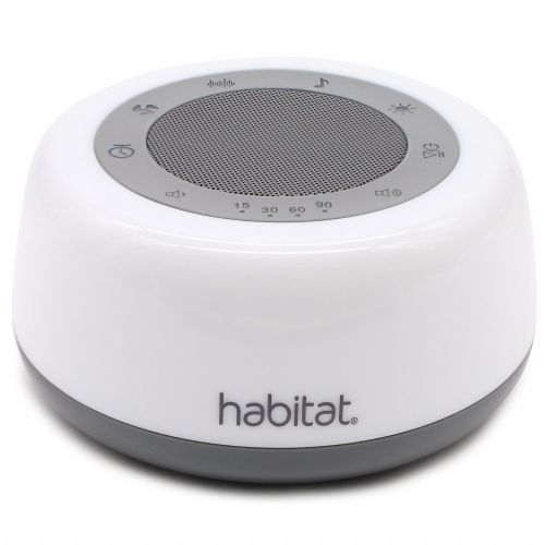 HABITAT White Noise Machine: White, 5 in Overall Dia, 2 2/5 in Overall Ht, White Noise, 15 Settings