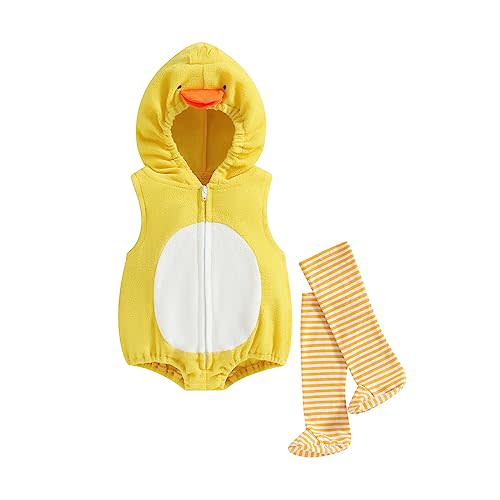 Madjtlqy Halloween Costumes Toddler Baby Boy Girl Flamingo Animal Hooded Sleeveless Romper Jumpsuit Legging Duck Outfits