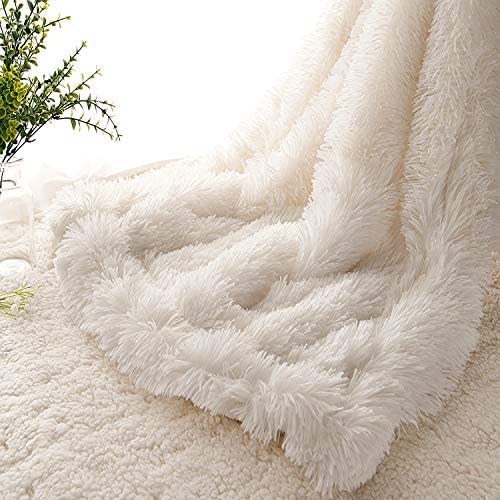 EMME Baby Blanket Super Soft Fuzzy Faux Fur Blanket Plush Warm Receiving Blanket for Girl and Boy Cozy Blanket for Crib, Stroller, Nap, Outdoor (White, 30"x40")