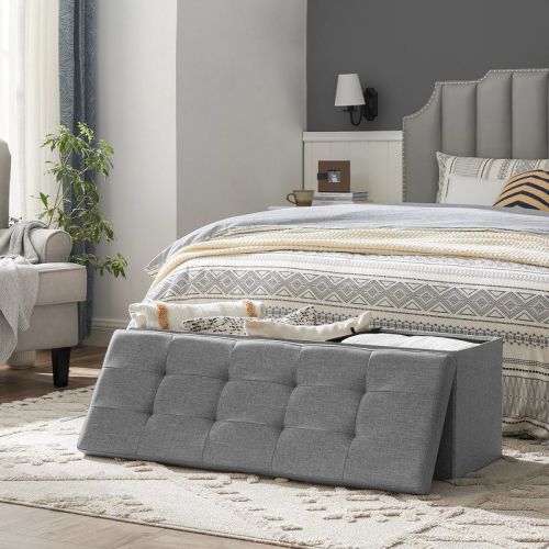 43 Inches Folding Storage Ottoman Bench Storage Chest Light Gray