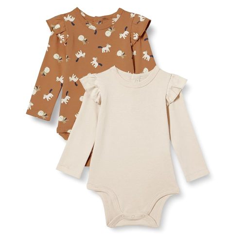 Amazon Essentials Baby Girls' Long-Sleeved Ruffle Bodysuits, Pack of 2