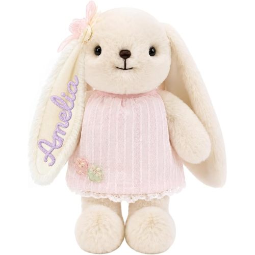 Personalized Bunny Plush Blush Dress Rabbit Stuffed Animal for Girls Kids