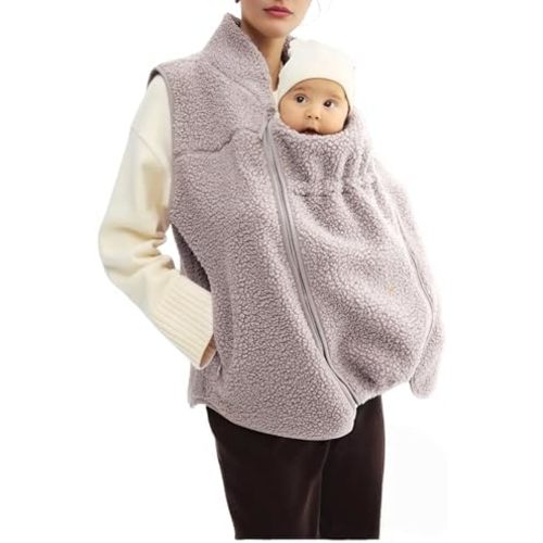 Women Fleece Zip Up 2 in 1 Baby Wearing Jacket Vest Sleeveless Maternity Winter Coat Kangaroo Sweatshirt