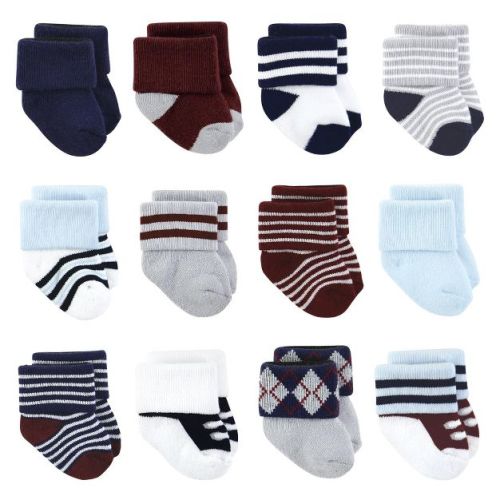 Little Treasure Basics Infant Baby Cozy Terry Baby Sock 12-Pack, Clever Blue, 0-6 Months