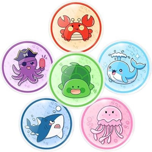 Ice Packs for Injuries Reusable, 6 Pcs, Boo Boo Ice Packs for Kids, Hot Cold Compress, Pain Relief, Toddler Toothache, Baby Fever, Kindergarten Get Well Item for Child (Ocean Buddy)