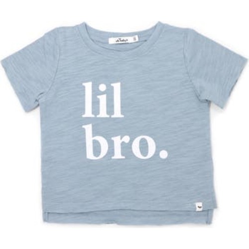 "lil bro." Cotton Slub Raw Edge Tee white ink, 3-6M