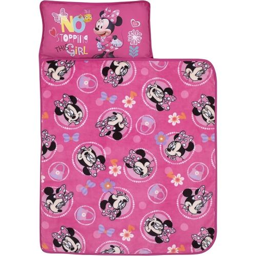 NoJo Disney Minnie Mouse Helping Heart Nap Mat with Built-in Pillow and Blanket for Toddlers and Preschoolers - Portable Naptime Solution