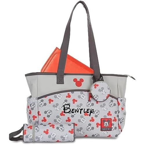 Mickey Mouse Diaper Bag Officially Licensed Personalized Multi-Pocket Travel Tote for Baby Essentials Gift Set Matching Changing Pad with Custom Name