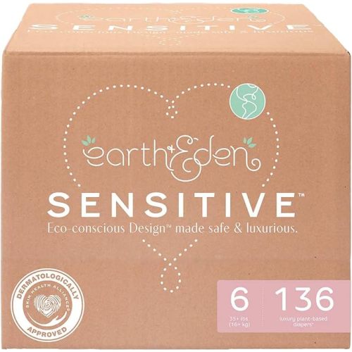 Earth & Eden Sensitive Baby Diapers, Size 1 (176 Count) - Eco-Conscious & Hypoallergenic Diapers - No Harsh Chemicals - Comfortable and Gentle on Skin - Dermatologically Approved