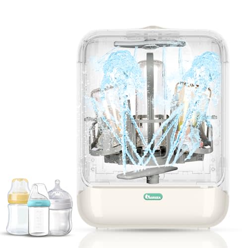 IAGREEA Baby Bottle Washer, Cleaning Machine with 4 Programs, Sterilization and Drying in One Step, 3.2L Water Tank, 360°Dual Spray, 72-hour Storage, Drawer Design, BPA-Free, One-Click Start