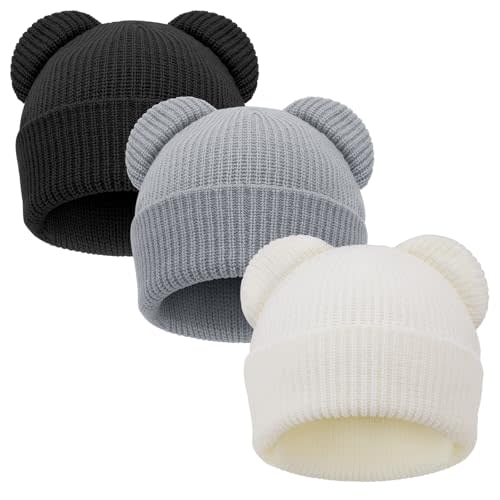 DRESHOW BQUBO Baby Beanie Winter Hat with Bear Ears Infant Toddler Knitted Warm Cap Beanies for Baby Boys Girls 0-24 Months