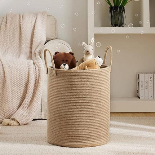 Ebern Designs Tall Woven Cotton Rope Laundry Basket Storage Basket & Reviews | Wayfair