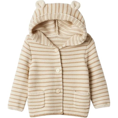 GAP Boys' Baby Bear Garter Cardigan Sweater - 0-3 Months - Khaki Stripe