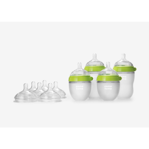 Comotomo Baby Bottle Bundle, Green, (7 Piece Set)
